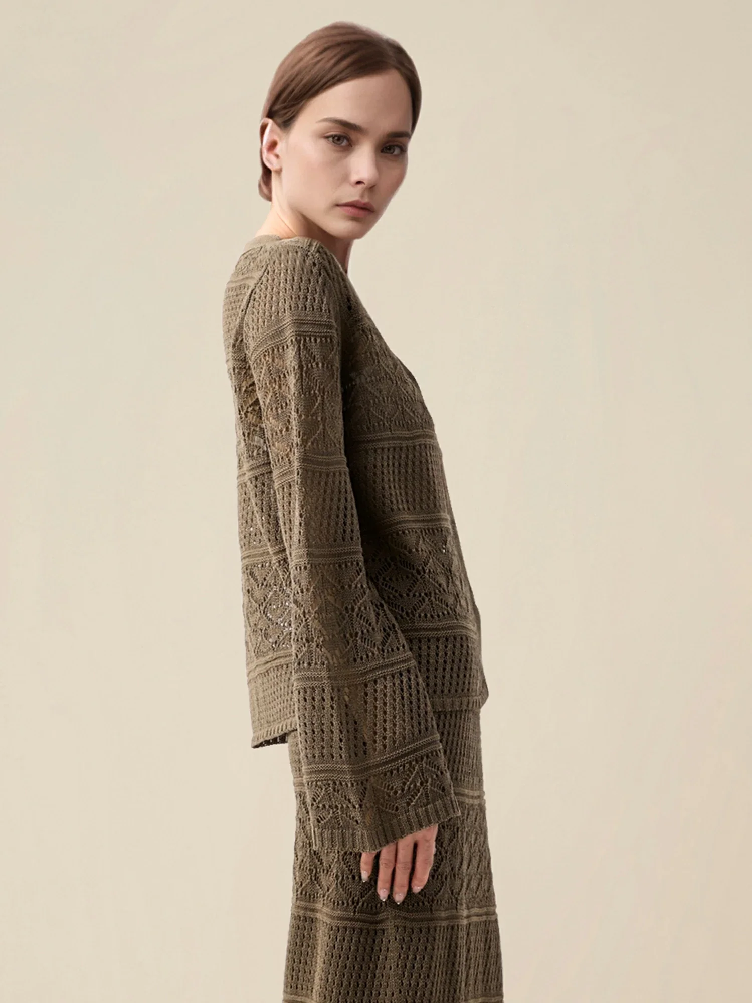 Lyocell & Silk V-Neck Flare-Sleeve Cardigan