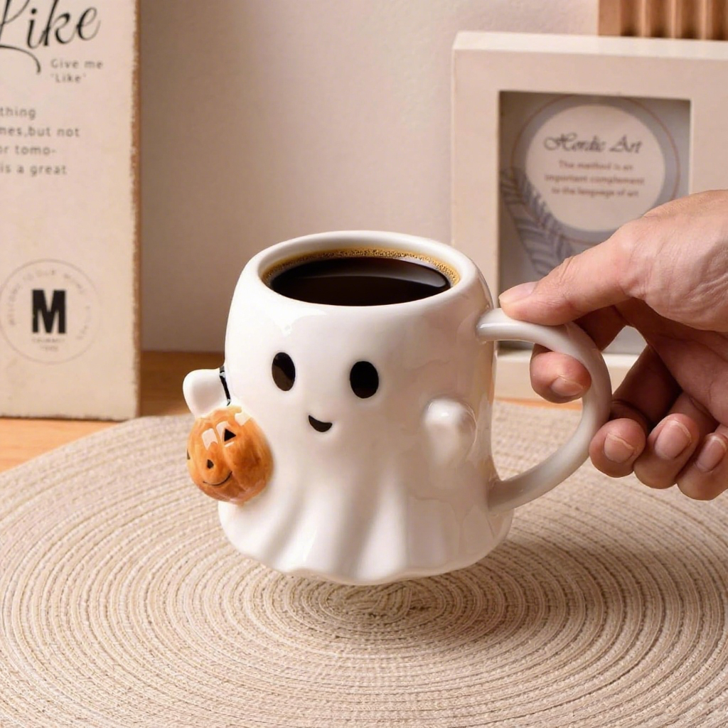 Cute Spooky Pumpkin Ghost Pattern Ceramic Coffee Cup
