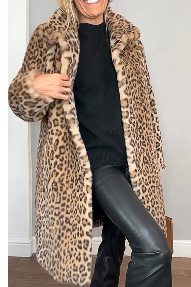 Women's Fashion Leopard Print Polar Fleece Warm Coat Jacket