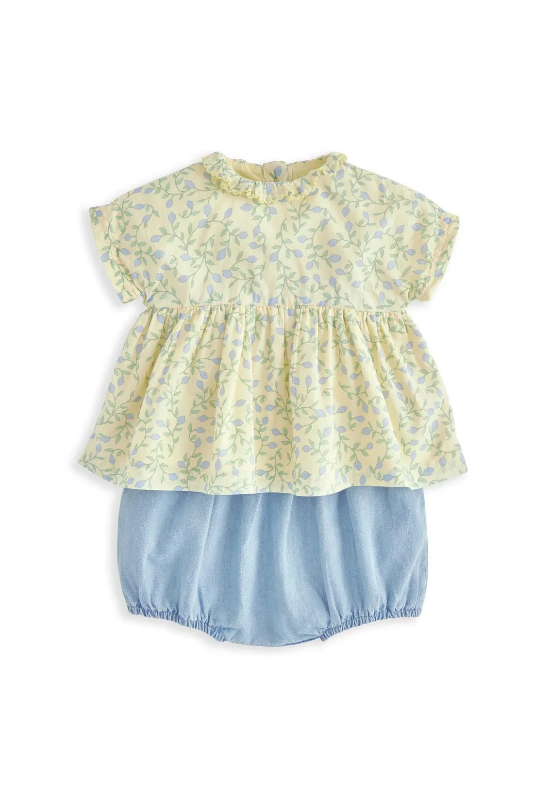 Mamas & Papas Frill Collar Blouse & Bloomer Set (2 Pieces) - Climbing Buds Print