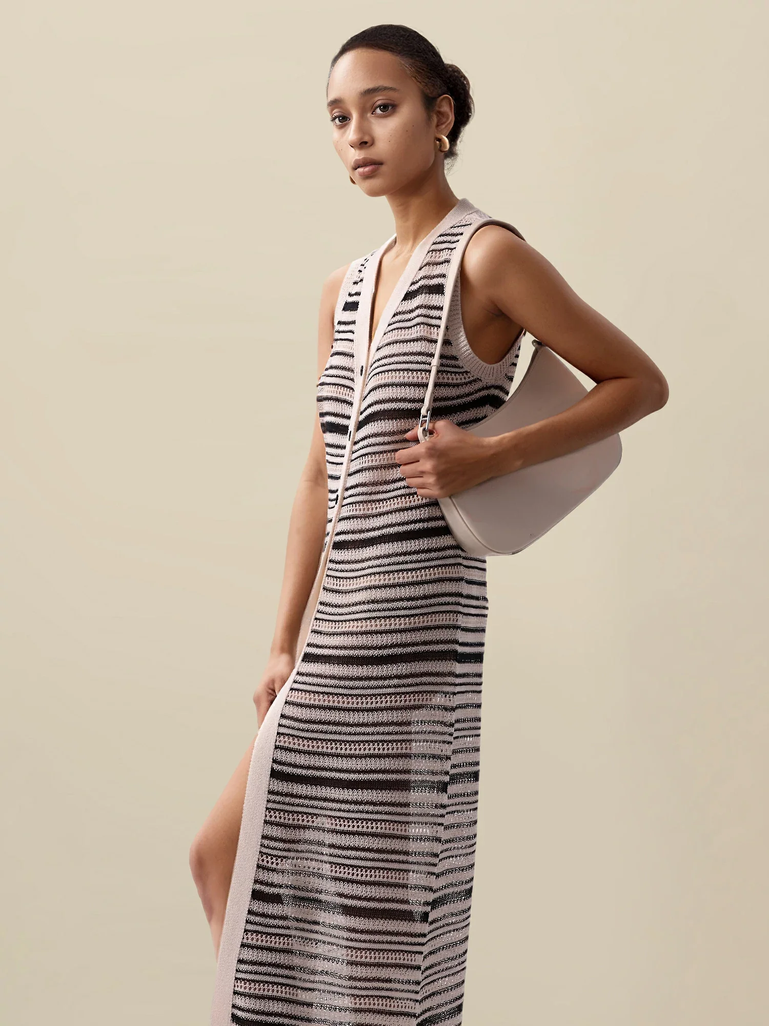 Lyocell V-Neck Sleeveless Striped Dress