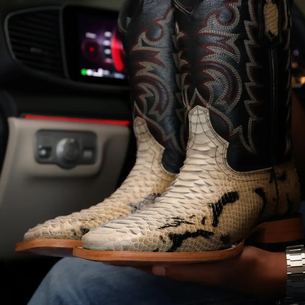 Natural Python Leather Boots — Square Toe