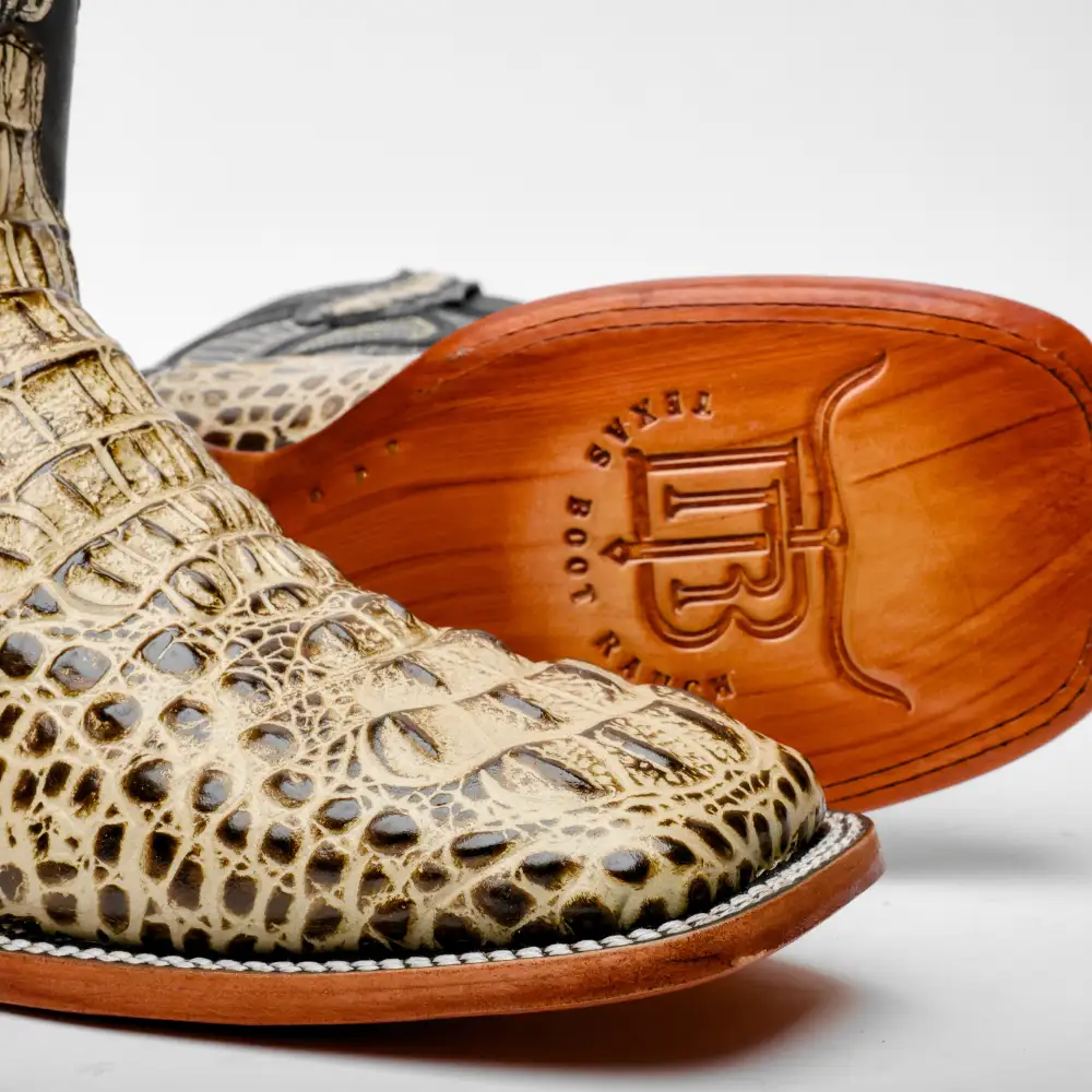 Desert Caiman Neck Leather Boots - Square Toe