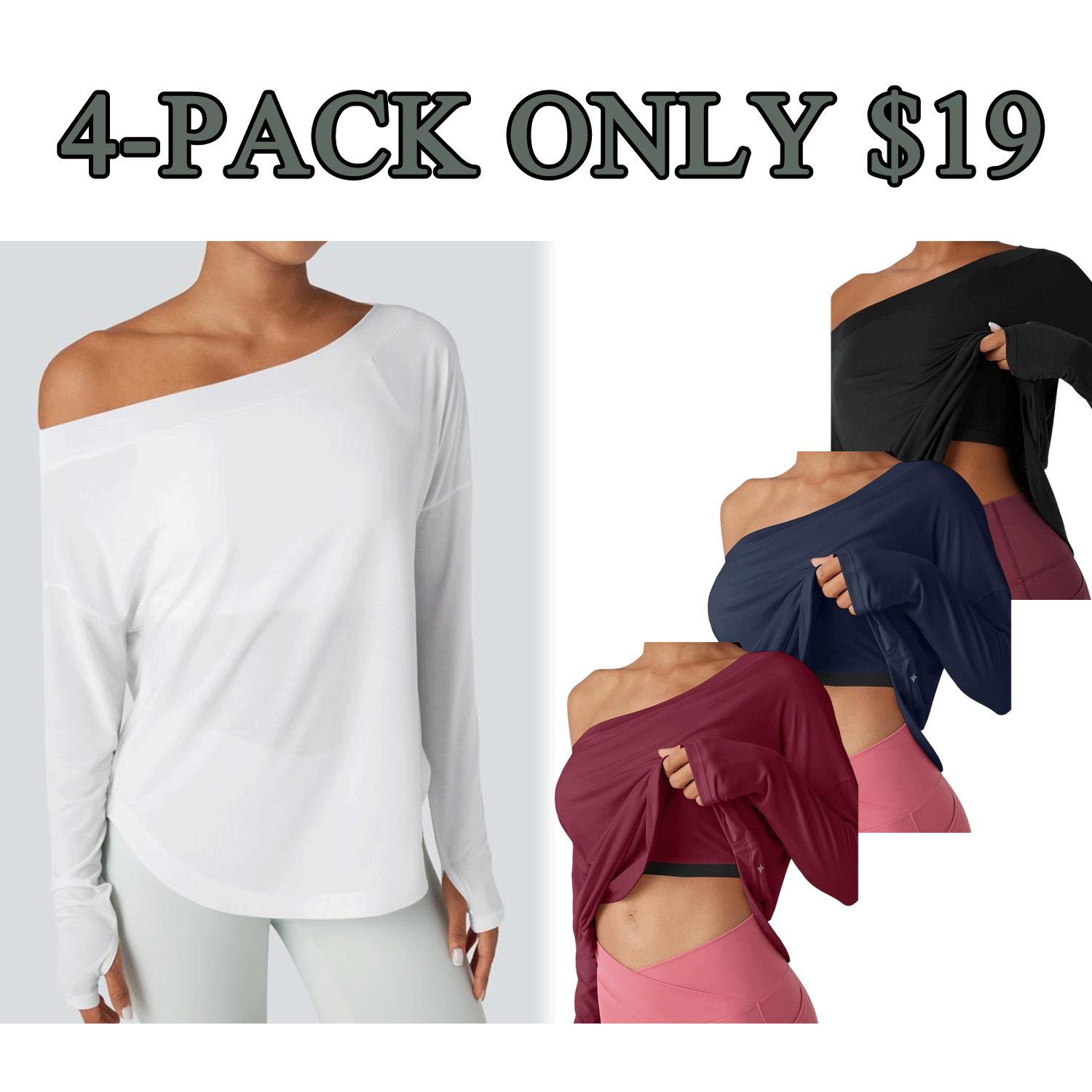 Women’s One-Shoulder Long Sleeve Yoga Top with Built-In Bra