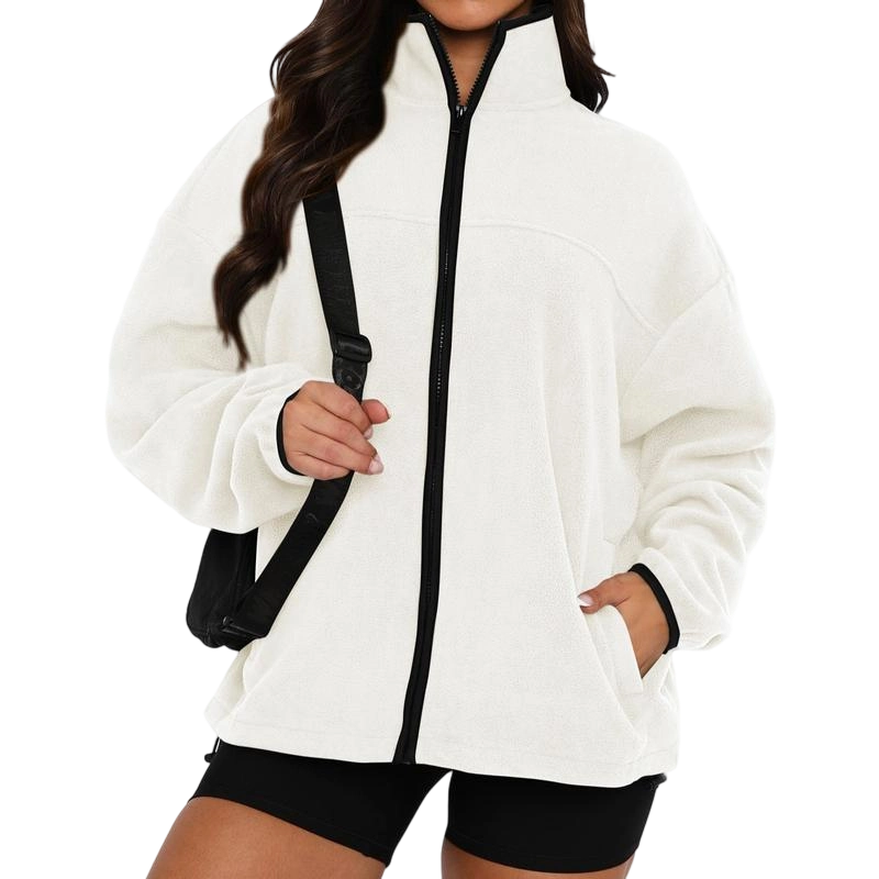 Women's Zip Up Baggy Basic Fleece Jacket