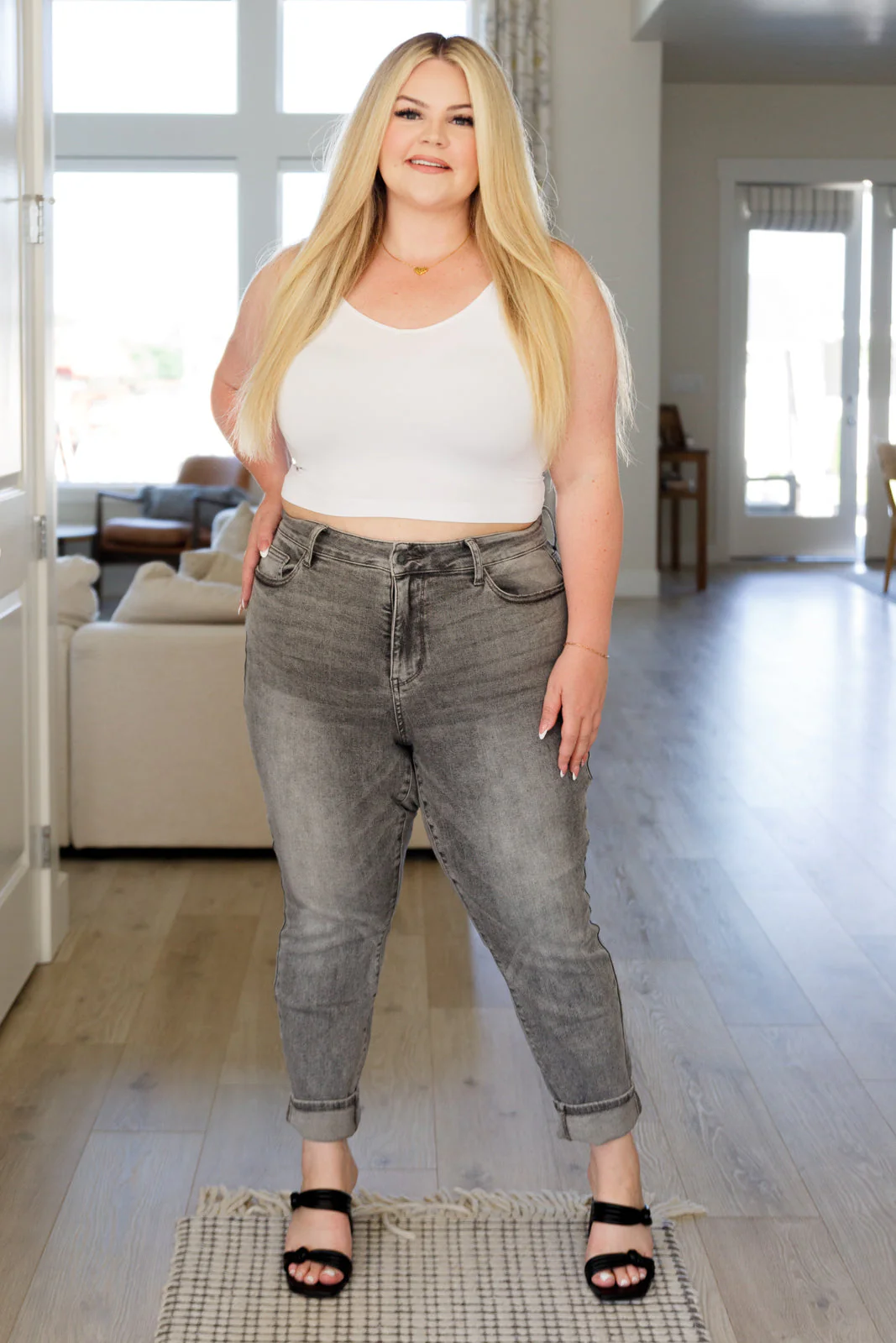 Blue Charlotte High Rise Stone Wash Slim Jeans in Gray