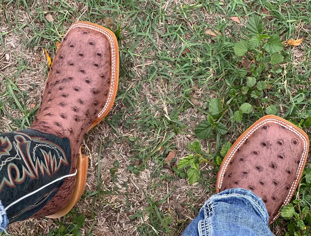 Men’s Brown Genuine Ostrich Boots With Blue Shaft