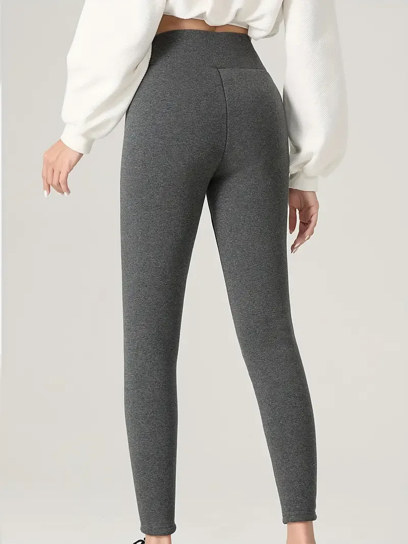 Warm, Stretchy Women's High-Waisted Fleece-Lined Leggings with Pockets