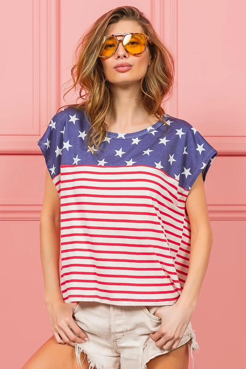 Star Rpinted with Stripe Combo Top