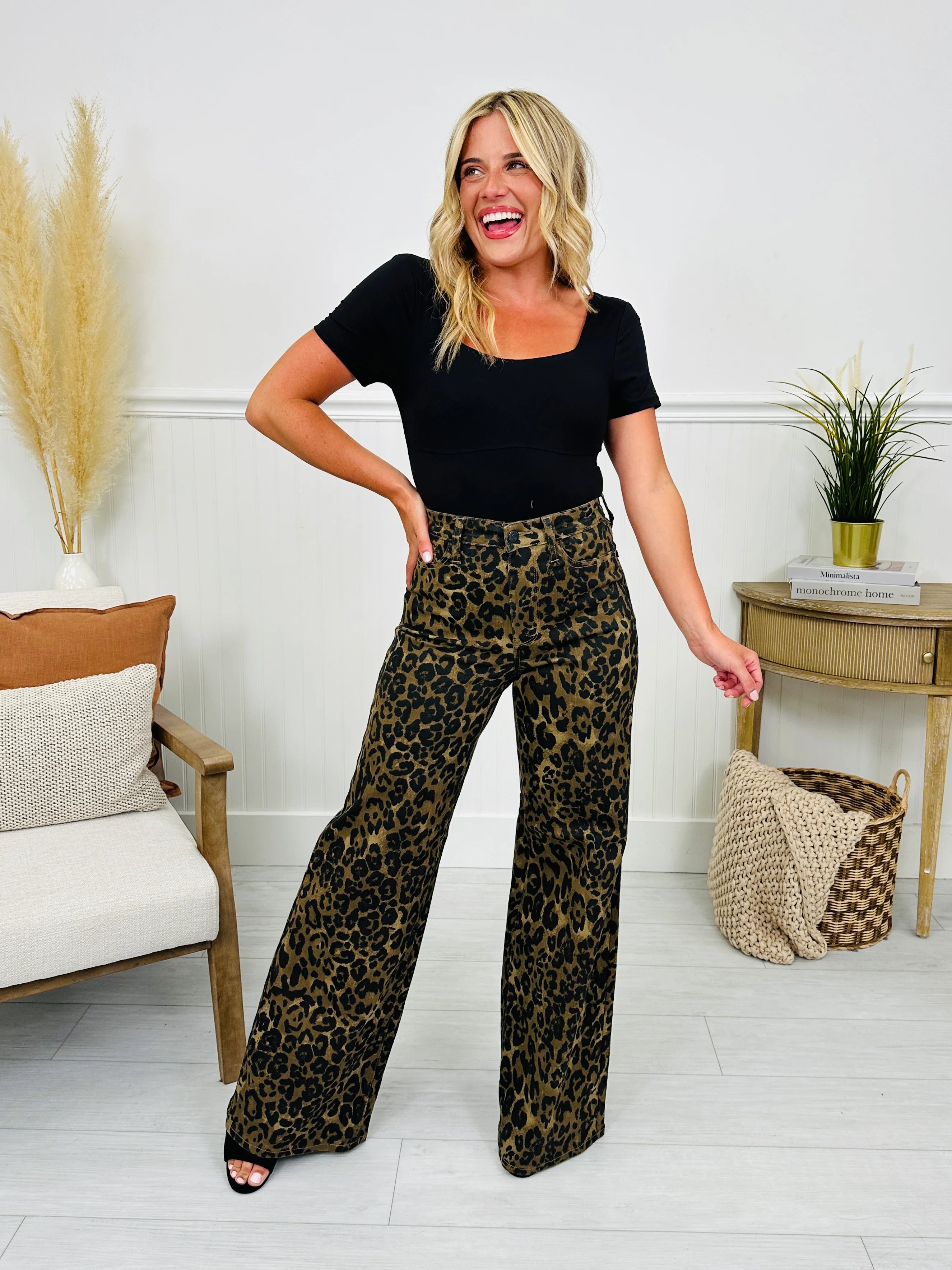 Judy Blue Walk On The Wild Side Retro Wide Leg Leopard Jeans