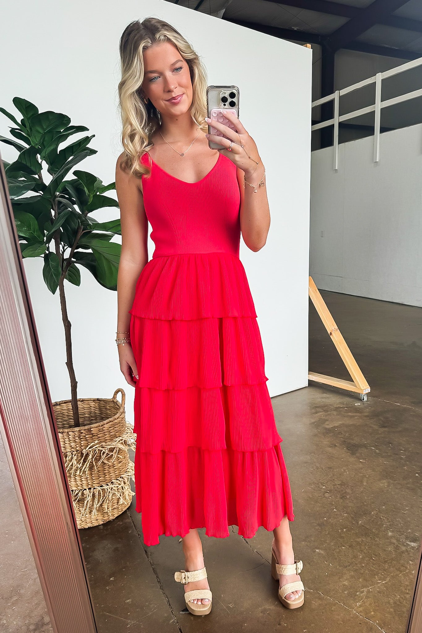 Pleated Tiered Midi Dress