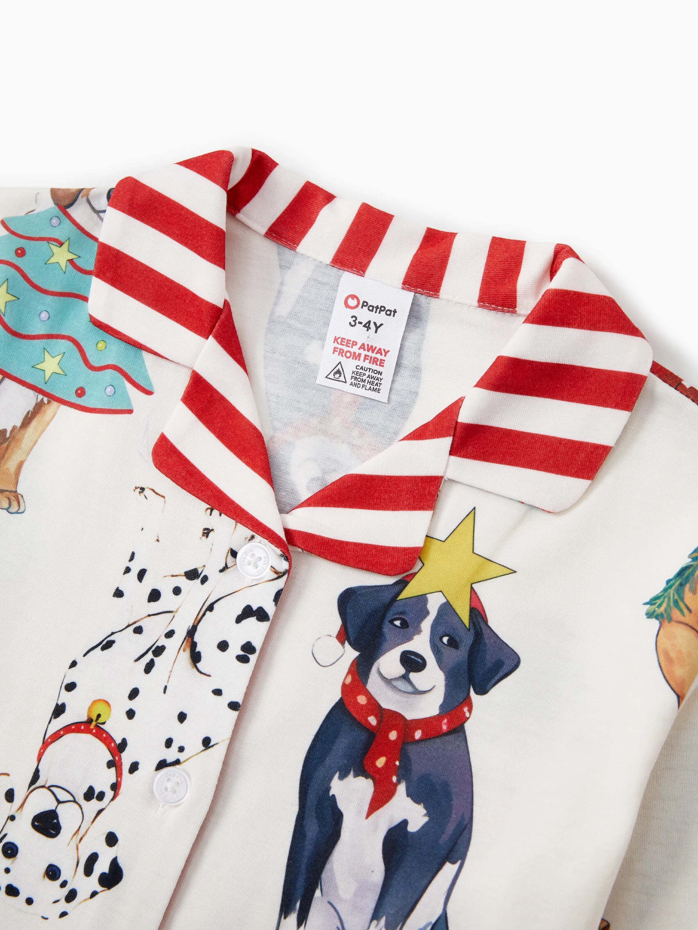 Christmas Pajamas Family Matching Cute Xmas Dog Collared Pajamas Sets with Christmas Socks LightApricot