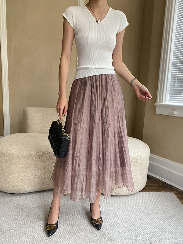 Solid Color Short Sleeves Skinny V-Neck T-Shirts