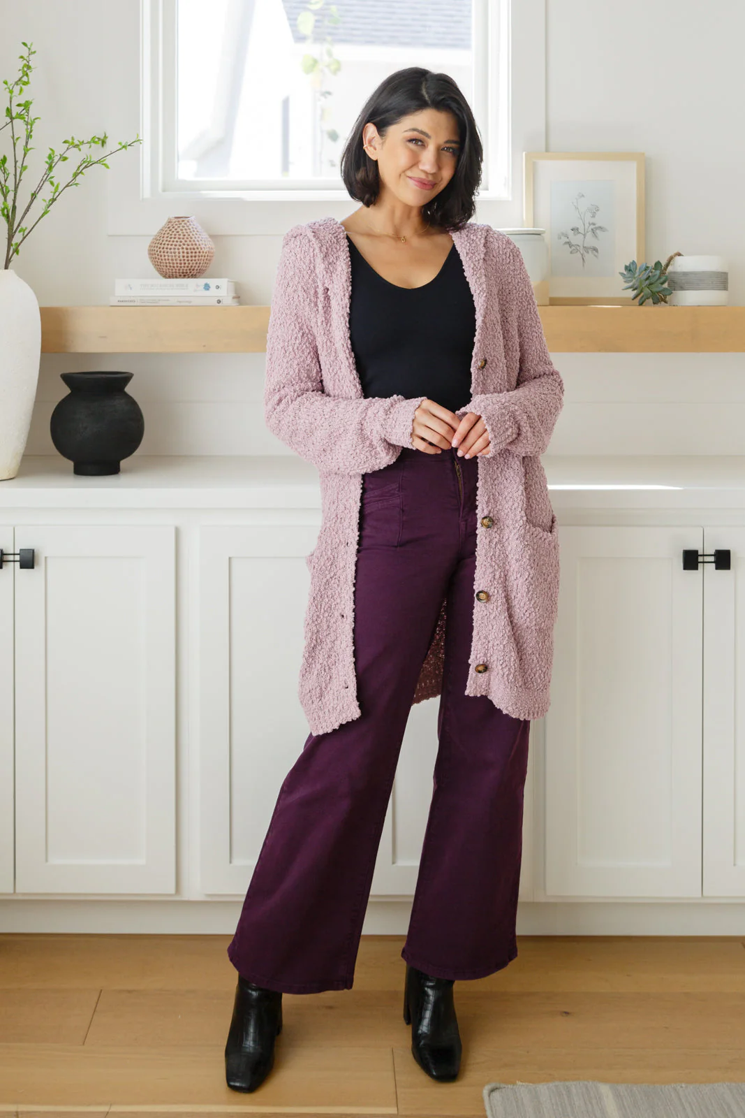 High Rise Wide Leg Jeans in Plum