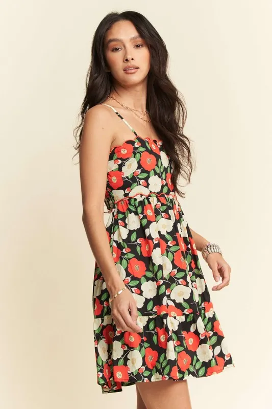Floral Scalloped Cutout Back Mini Dress