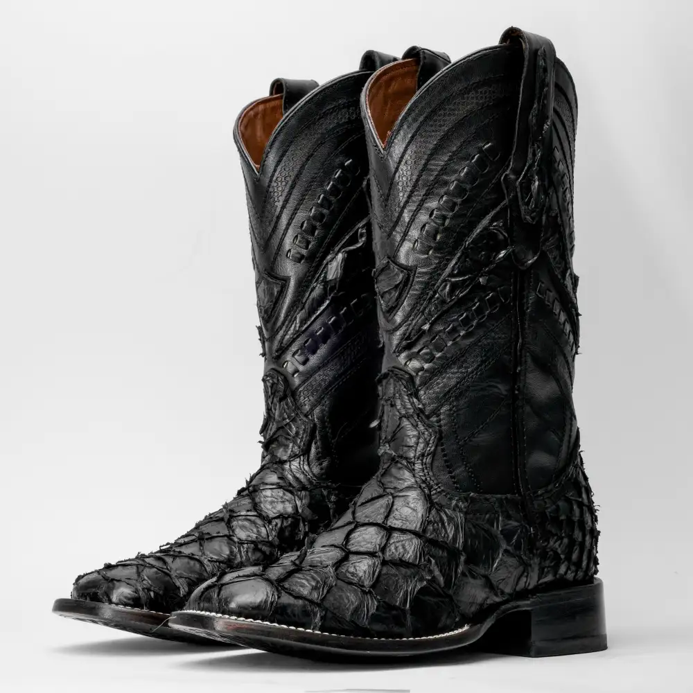 GENUINE Black Pirarucu Boots - Square Toe