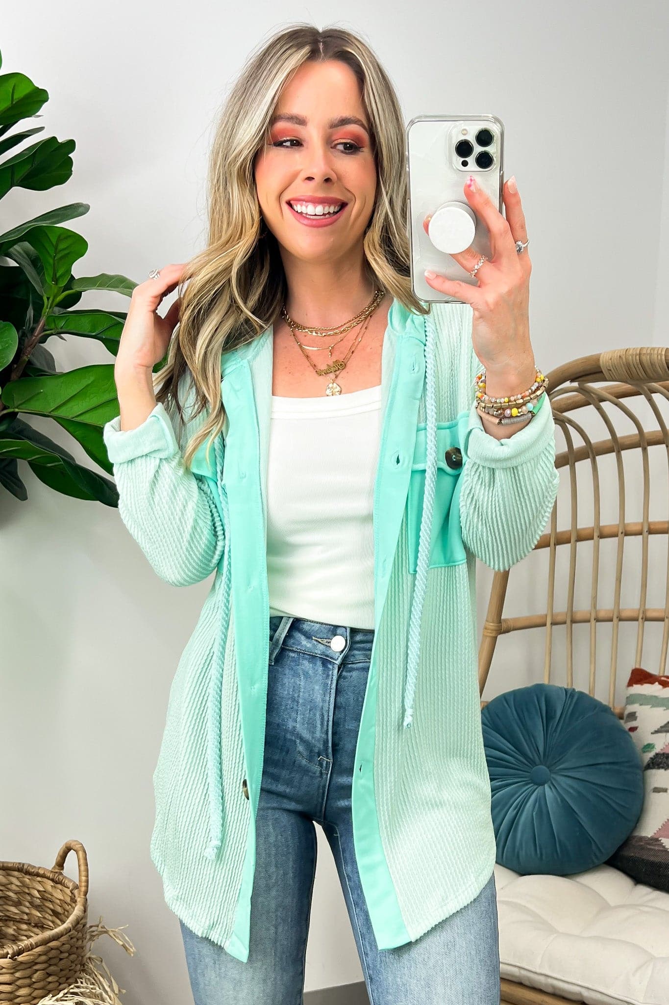 Saturday Satisfaction Ribbed Hooded Shacket