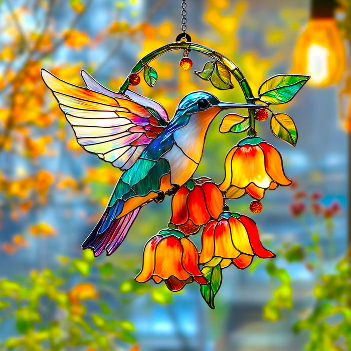 Hummingbird and Bellflower Light Catcher - Gifts for Hummingbird Lovers