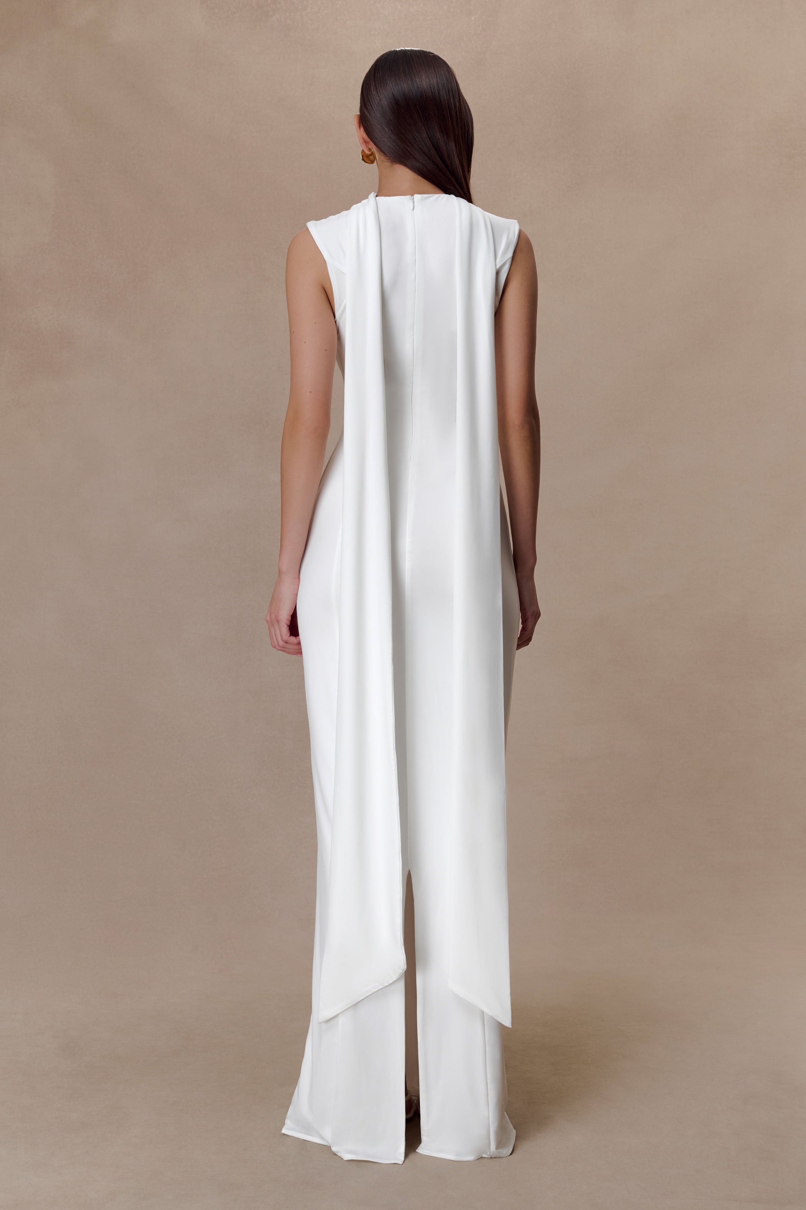 White Slinky Maxi Dress With Scarf