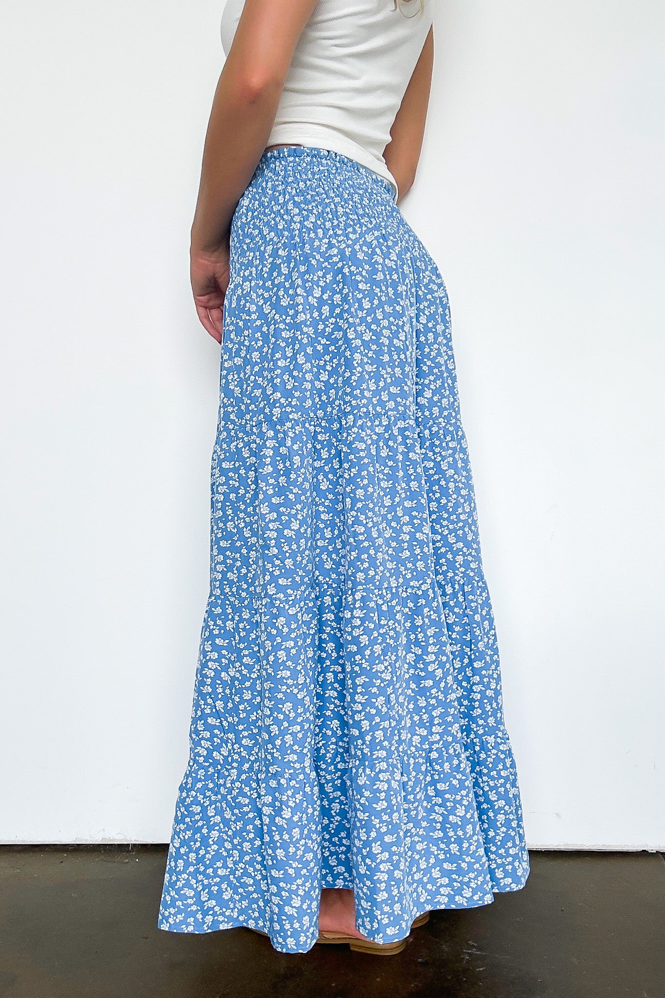 Floral Smocked Midi Skirt