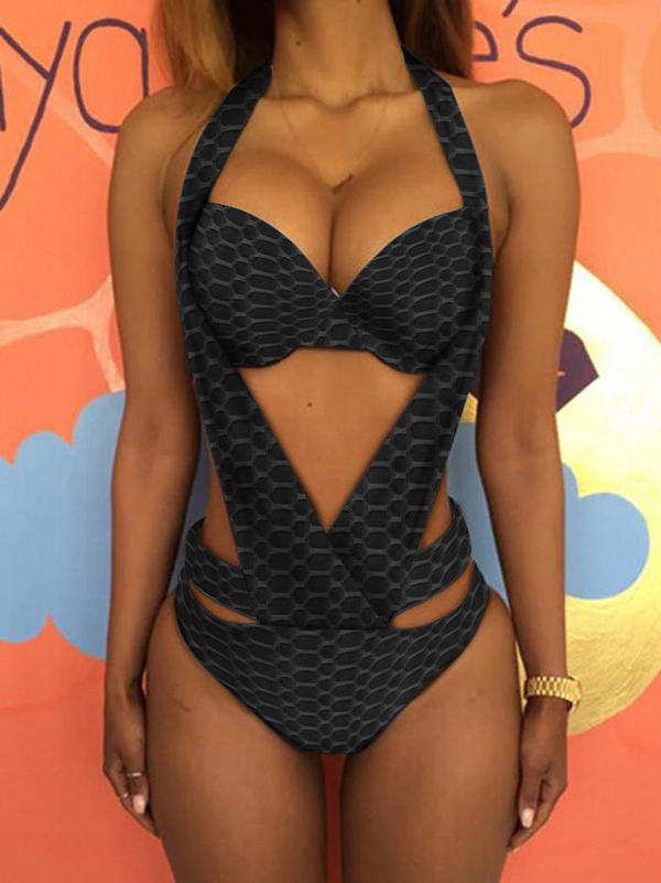 Halterneck Belly-Hollow One-Piece Monokini Swimwear