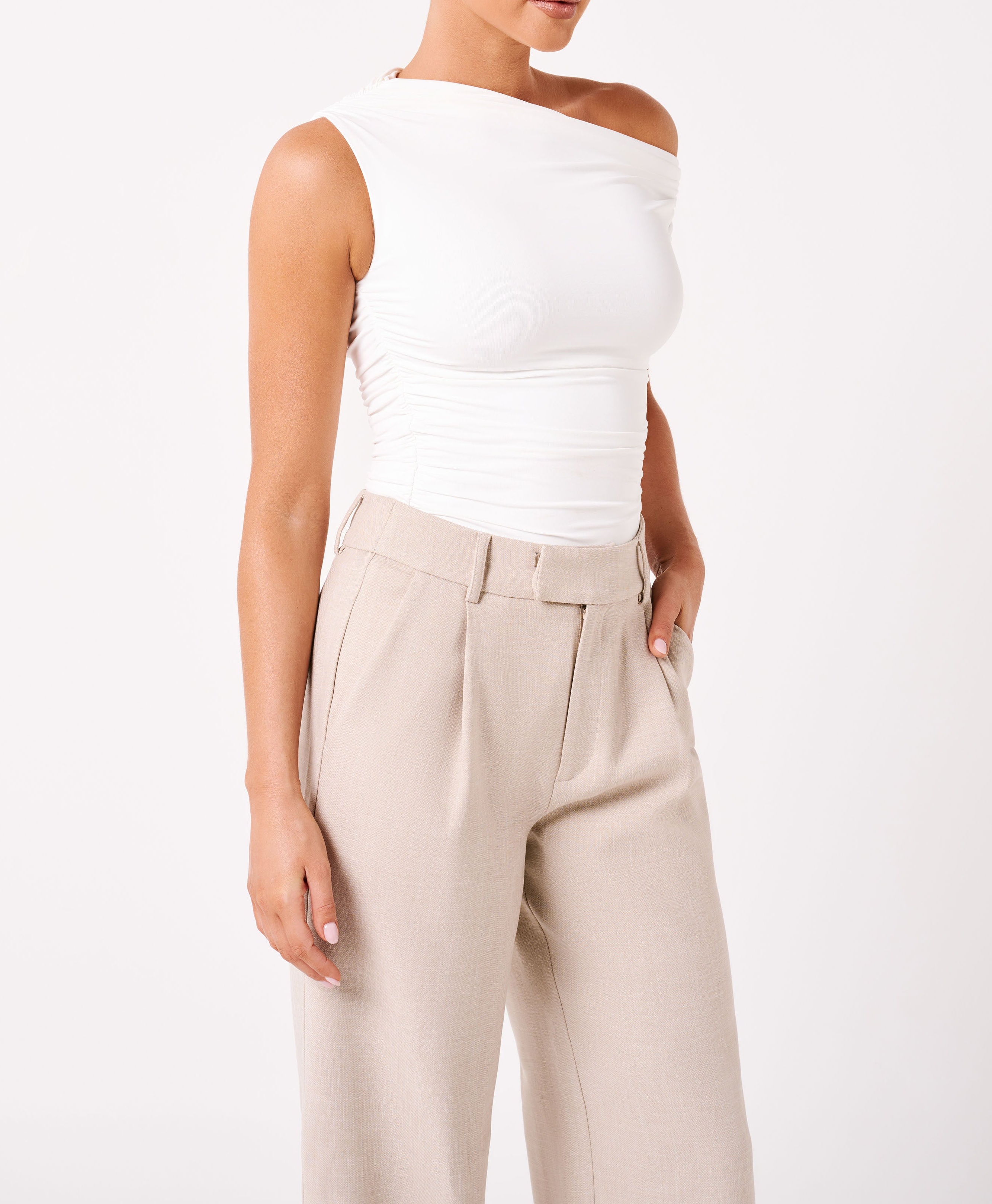 White Recycled Nylon Ruched Top