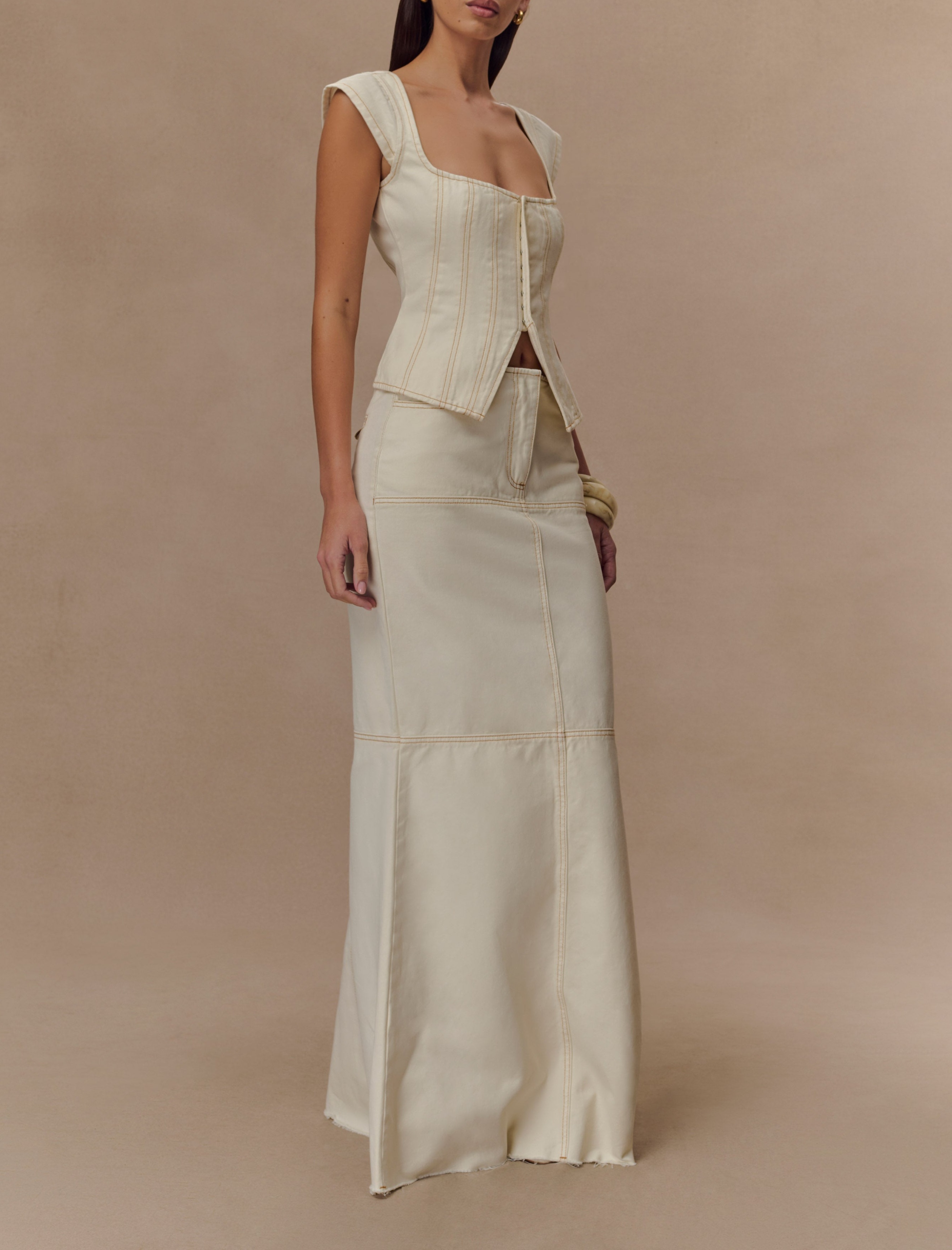 Ecru Denim Maxi Skirt