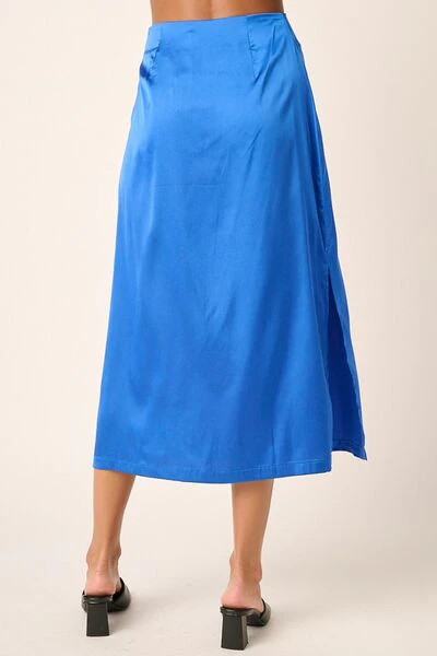 Side Slit Satin Midi Skirt