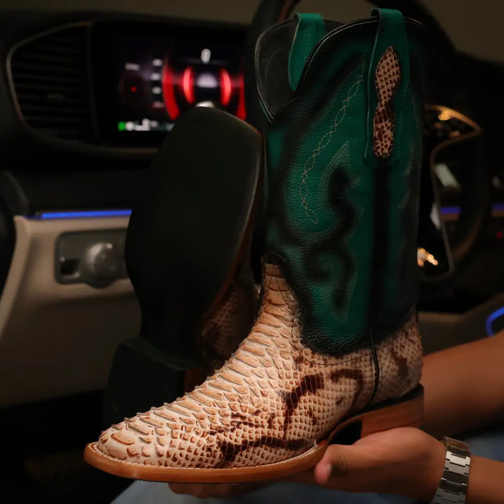 Natural Desert Python Leather Boots - Square Toe