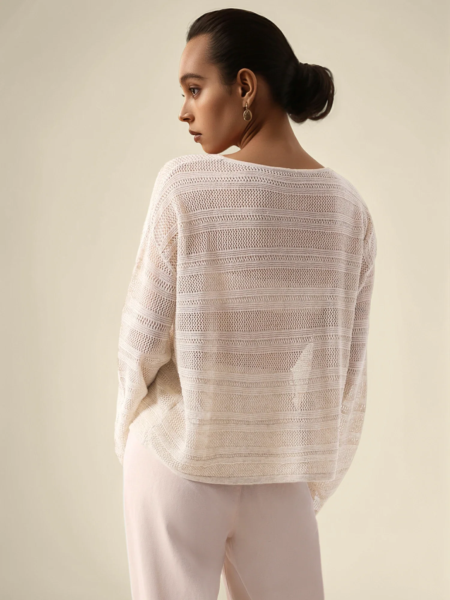 Linen & Lyocell Round Neck Long Sleeve Top