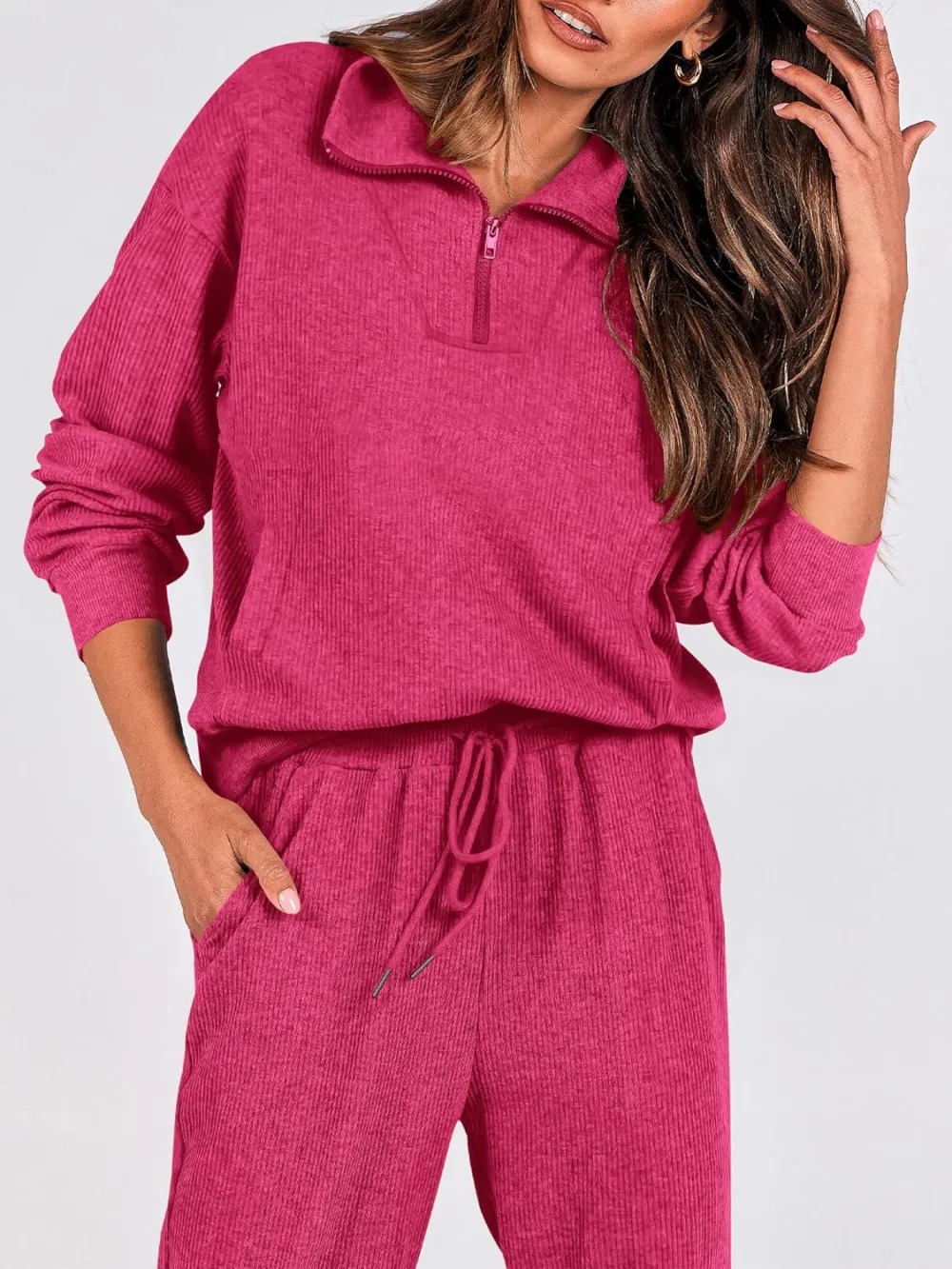 Women's Long Sleeve Half Zip Sweatshirt Sweatpants Lounge Set Sweatsuits with Pockets