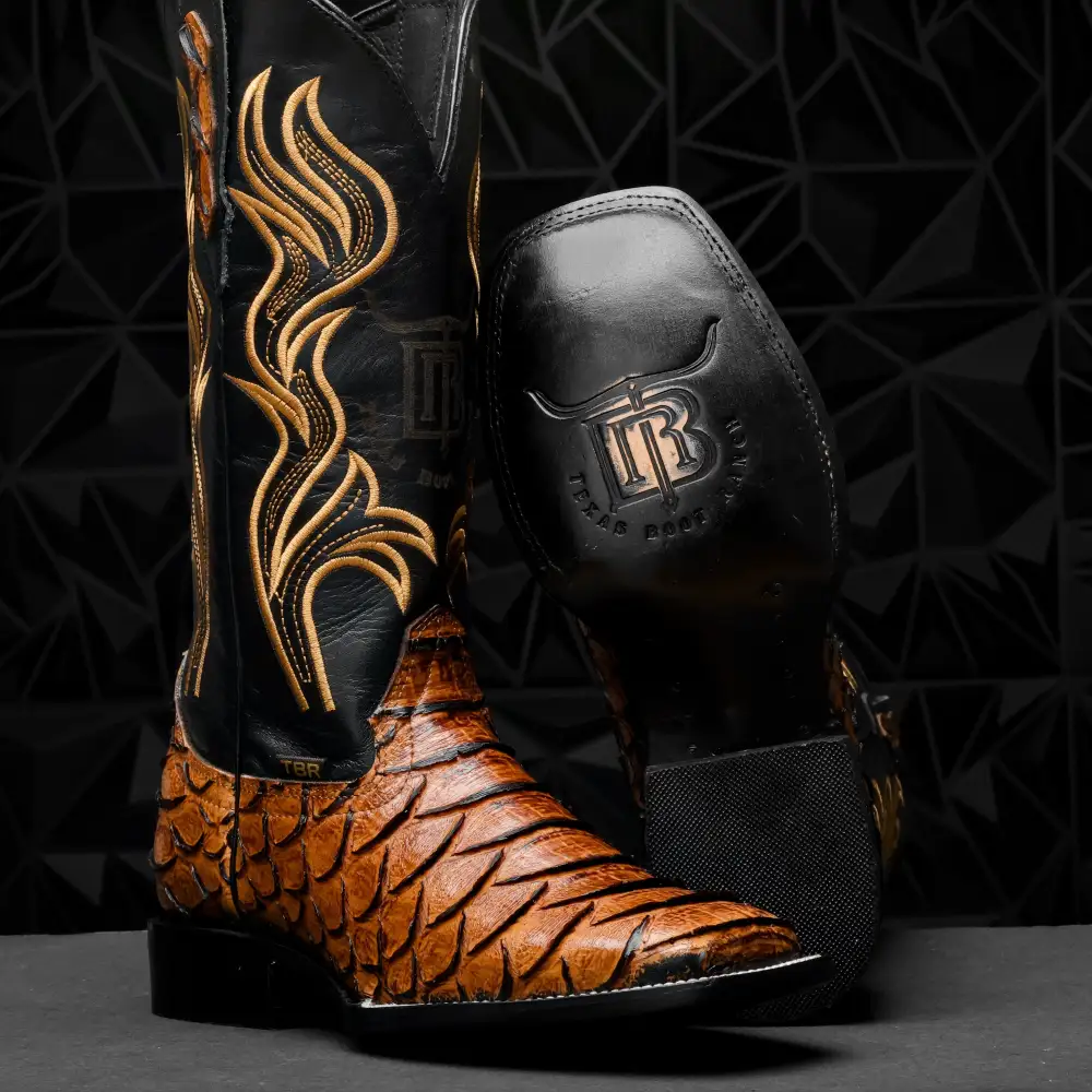 Honey Cognac Python Leather Boots - Square Toe