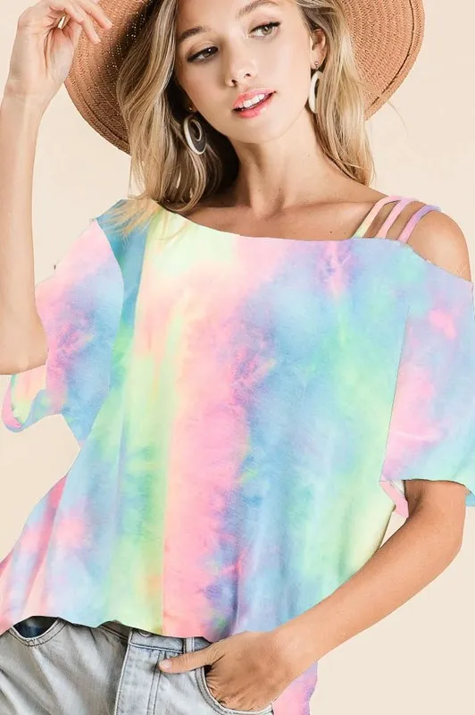 Tie Dye French Terry Strapped One Shoulder Top