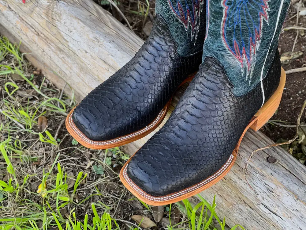 Men’s Genuine Black Python Boots With Dark Blue Shaft