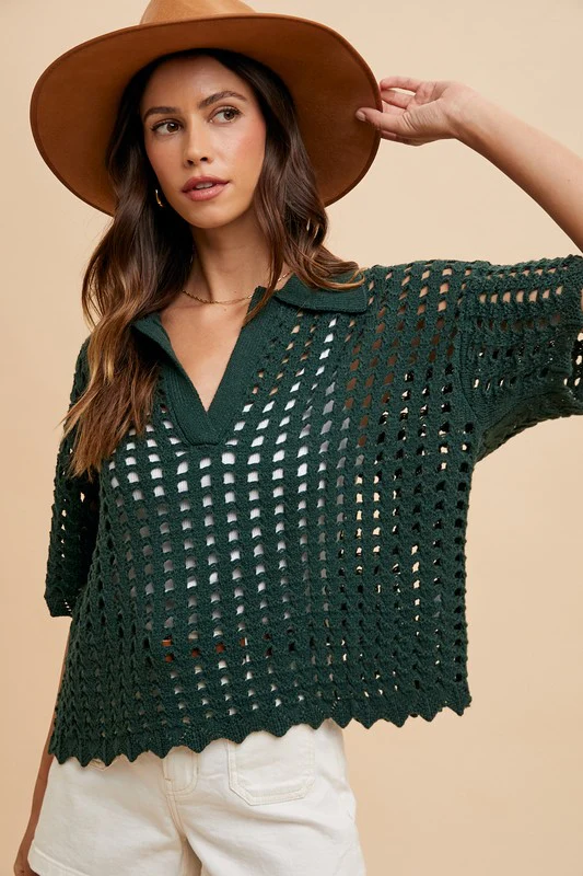Wear Openwork Johnny Collar Knit Cover Up