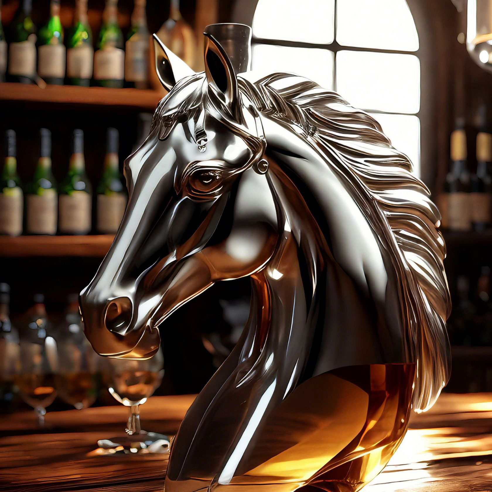 Handblown Horse Whiskey Bottle  Timeless Elegance Meets Craftsmanship
