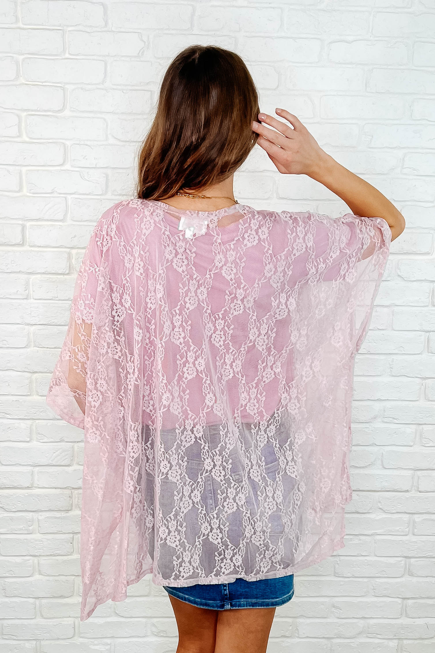 Ahead Lace Kimono In Mauve
