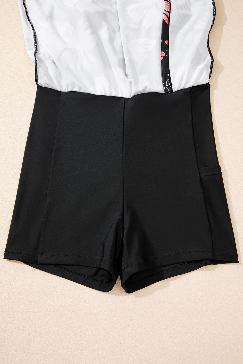 Black Floral Print Twisted Hollowed Back Swim Dress