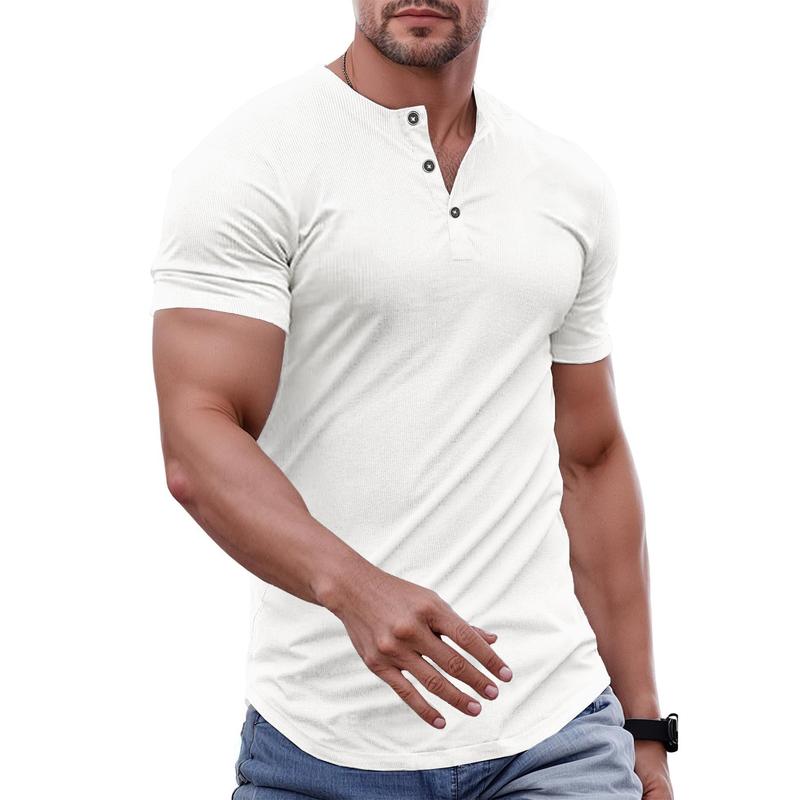 Men's Plain Muscle Slim Fitted Henley Shirts Crewneck Longline T-Shirt