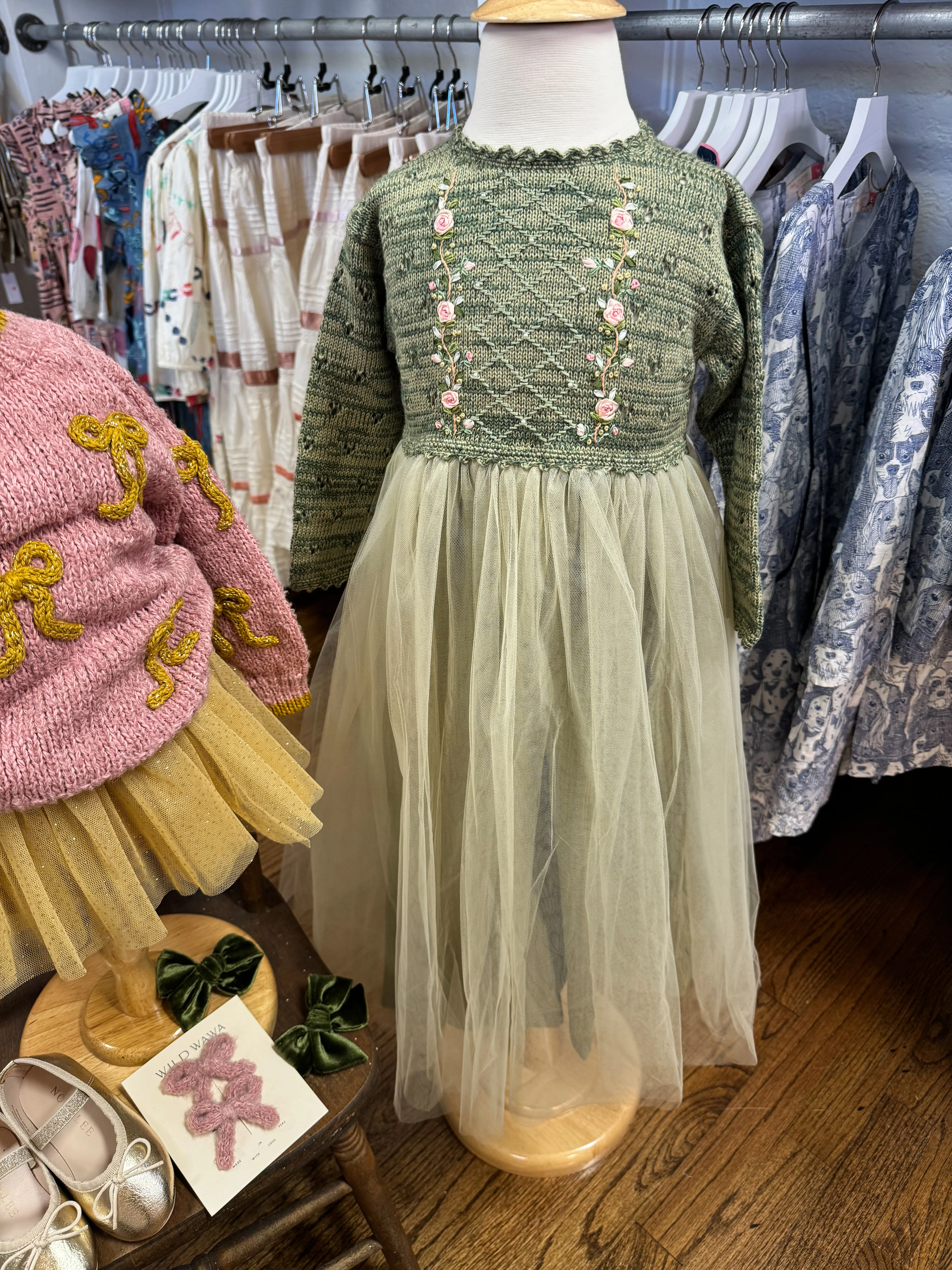 Pointelle Knit Dress- Green