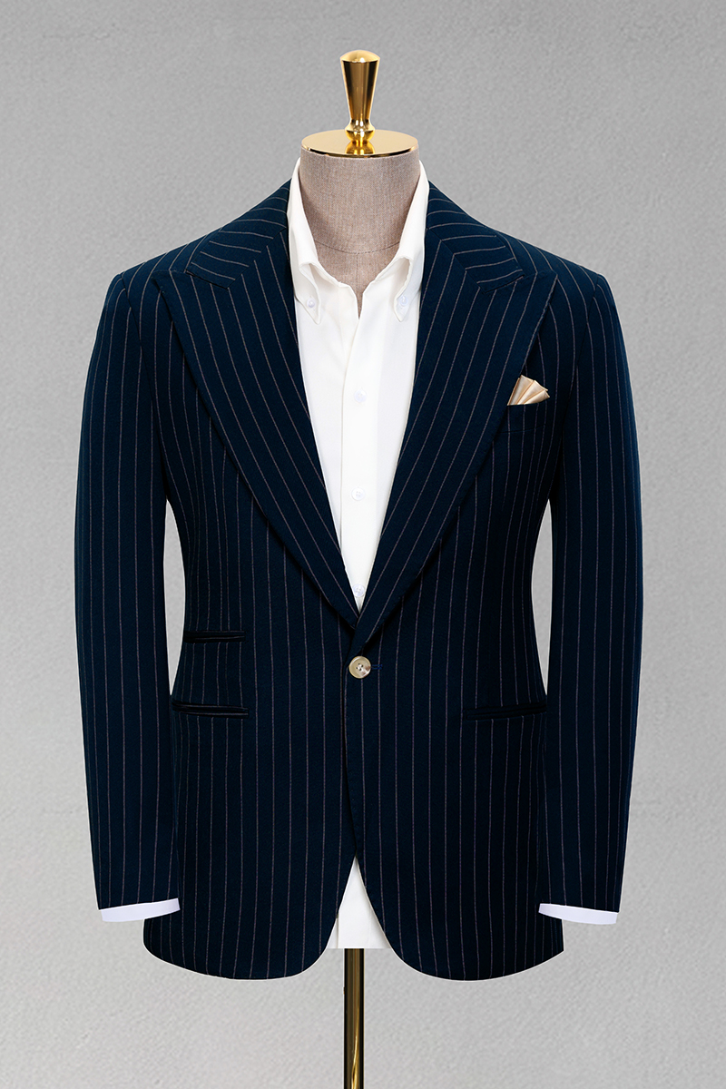 Men's Dark Green Pinstripe Single-Breasted Blazer
