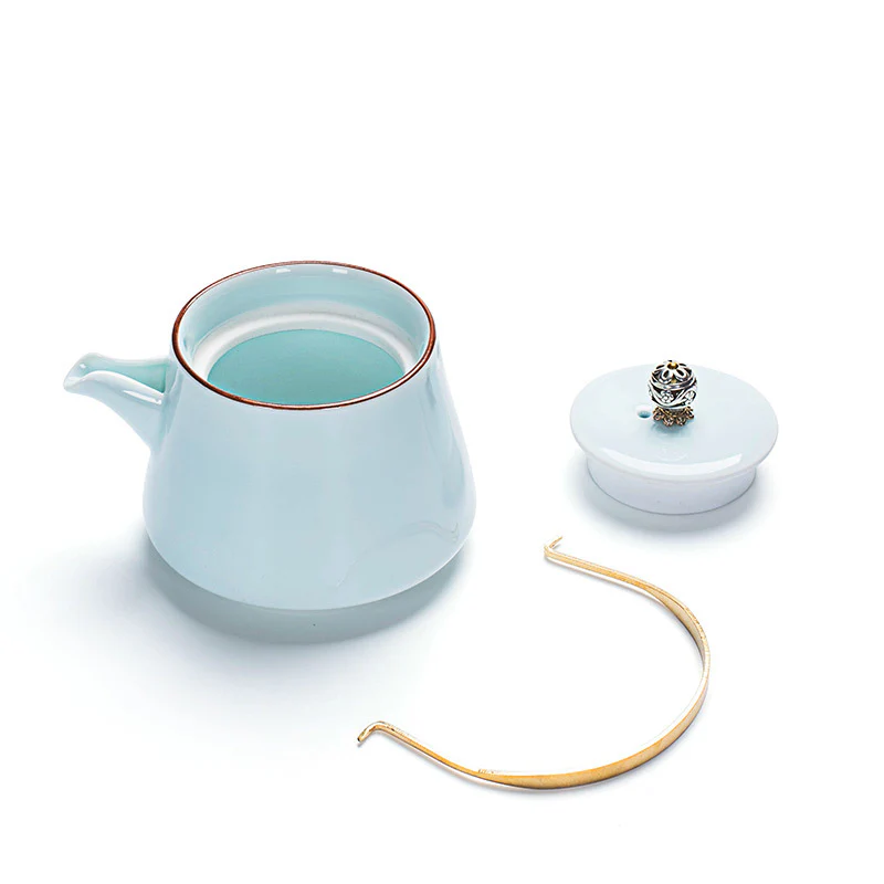 Celadon Glazed Kaolin Ceramic Teapot-Various Colors