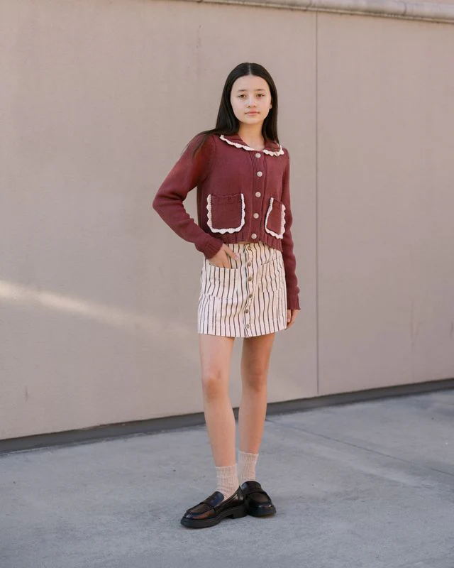 Teen Collared Cardigan || Burgundy