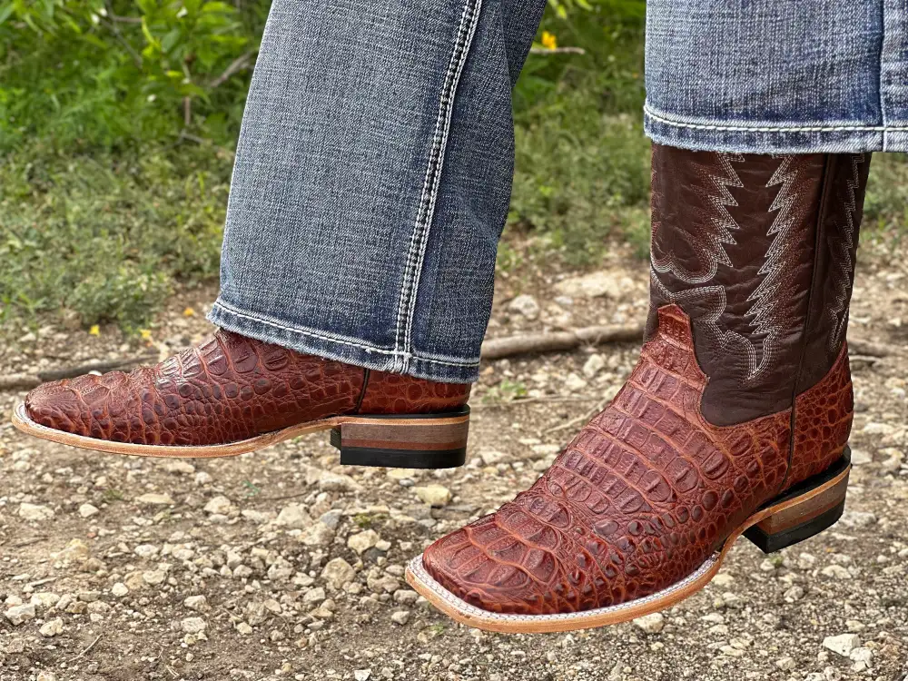 Men’s Cognac  Crocodile Leather Boots With Brown Shaft
