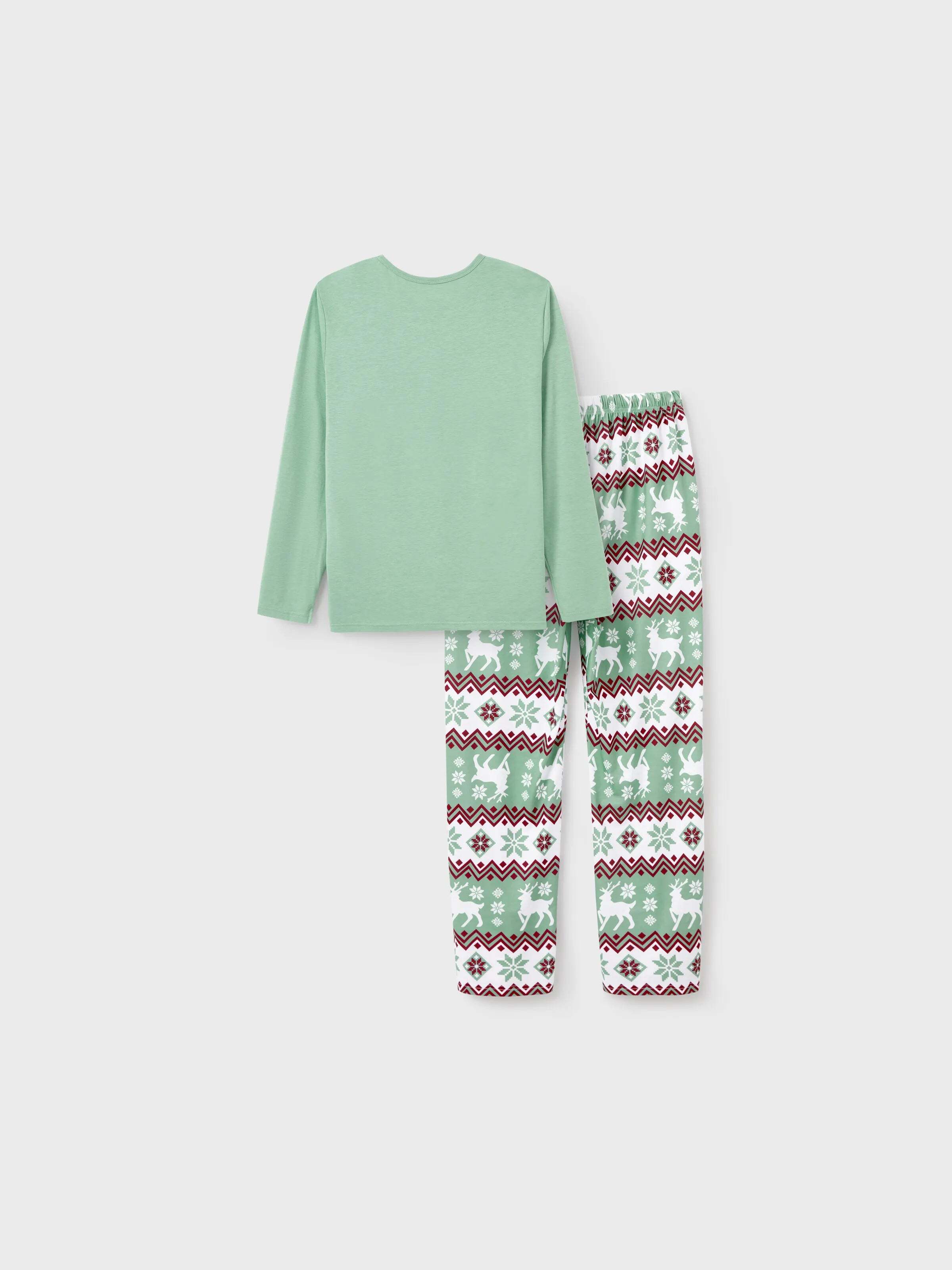 Christmas Matching Family Pajamas Set Christmas Spirit and Snowflake Print PJS with Christmas Socks Pale Green