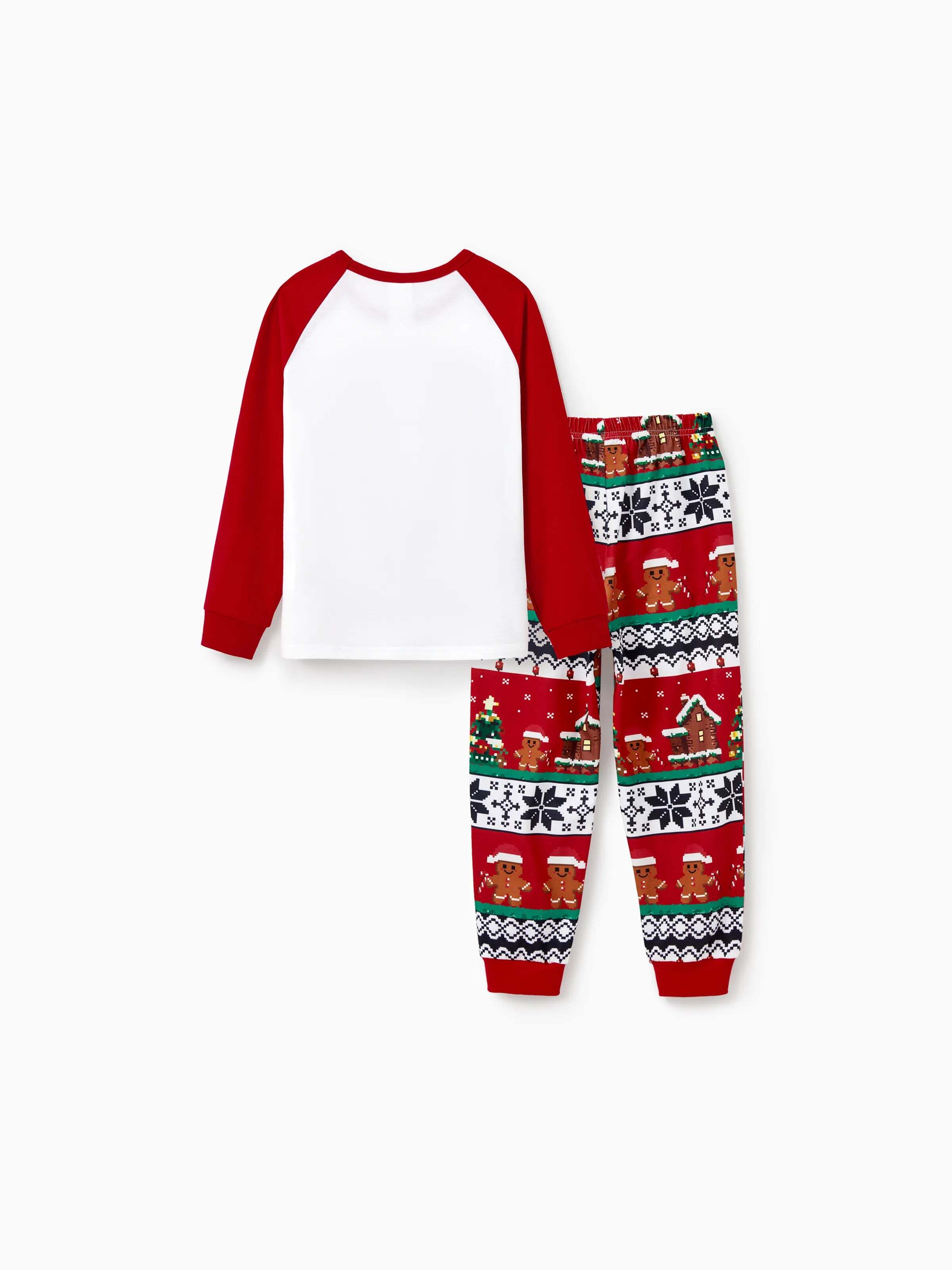 Christmas Matching Family Pajamas Set Gingerbread Print Long-sleeve PJS with Christmas Socks Red