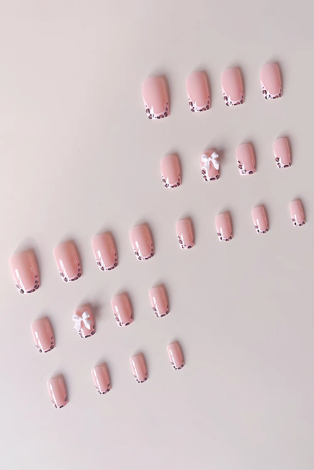 Pink Leopard French Tip Bow Decor Square Nail Stickers