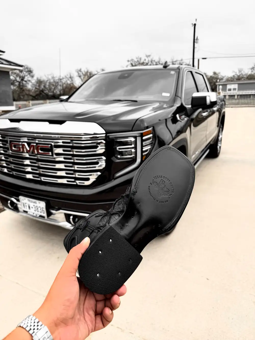 Matte Black Pirarucu Leather Boots - Square Toe