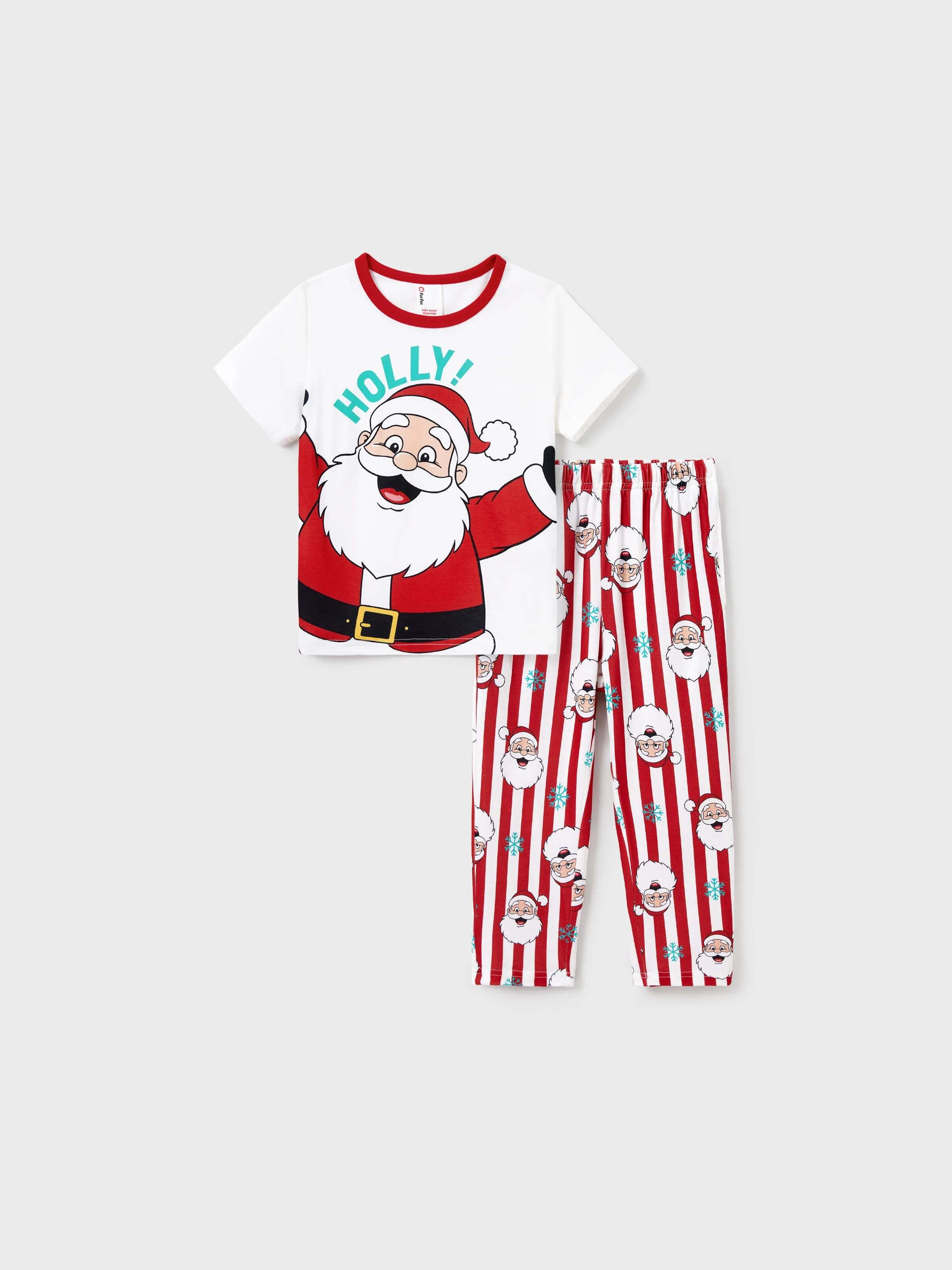 Christmas Matching Family Pajamas Set Santa Claus and Snowflakes Red Stripes PJS Red