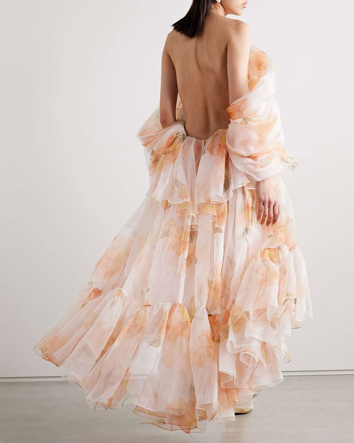 Tiered floral-print silk-organza halterneck midi dress